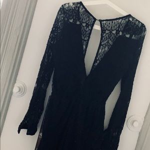Super Sexy Allover Lace Black Lace Backless Romper